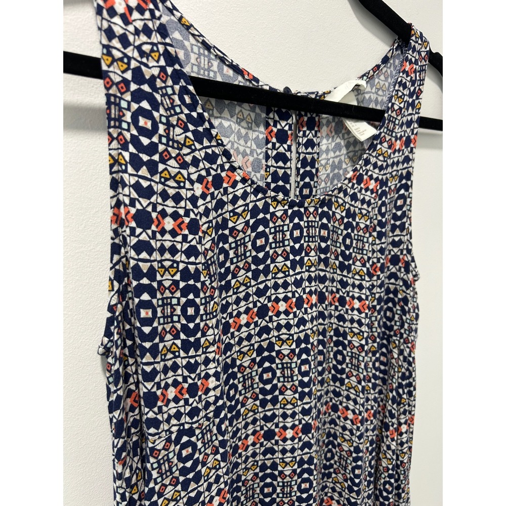 HM Sleeveless Geometric Tribal Print Shift Mini Dress Navy Orange Size 6 - Picture 3 of 9